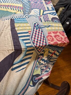 Hermes Multicolor Geometric Print Scarf with Blue, Red and Yellow Accents